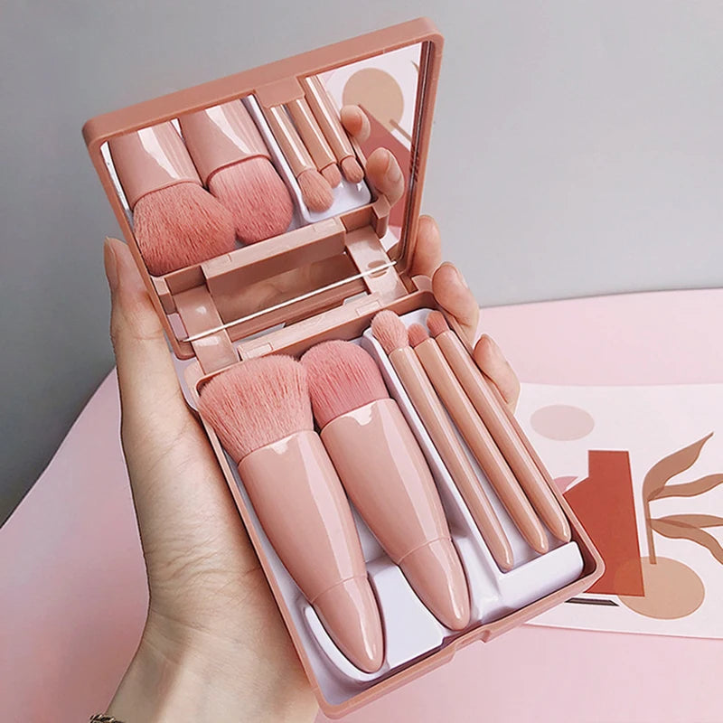 5pcs Travel Size Makeup Brushes Set Mini Makeup Brushes, Small Complete Function Cosmetic Brushes Kit With Case And Mirror Perfe Good Vibrations