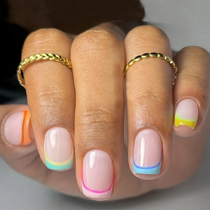 Pink French Style Fake Nails Pink Gradient Press on Nails Sweet Girls Charms Manicure Square Head Ballerina False Nails Patches Good Vibrations