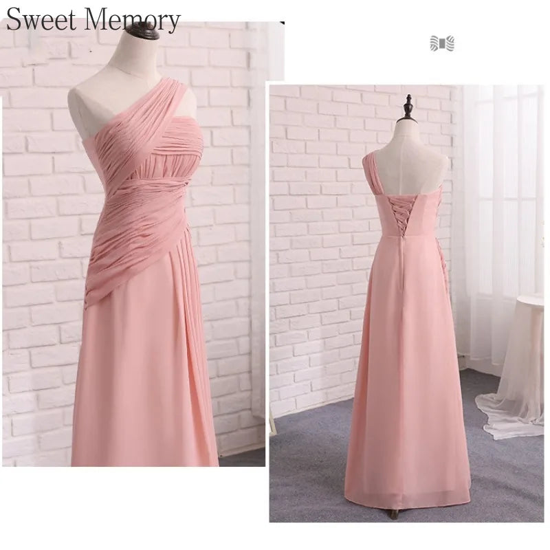 Customized Chiffon Dusty Pink Bridesmaid Dress Wedding Party Gowns Sweet Memory Bride Robes Formal Gowns For Long Prom Dresses