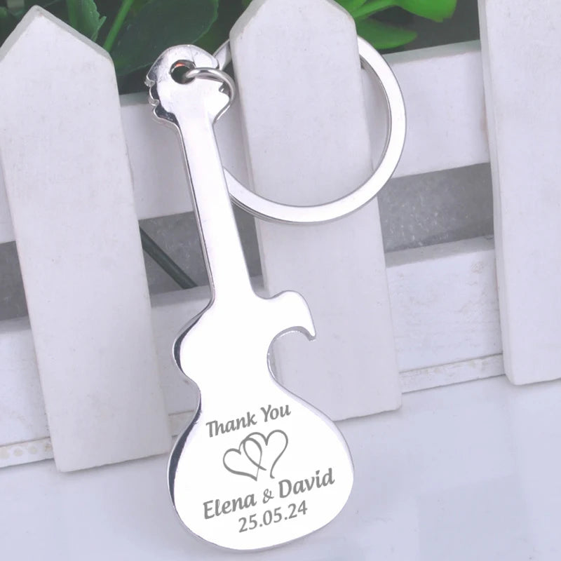 Wedding Gifts for Guests Wedding Souvenirs Custom Party Favors Personalized Silver Keychains Guitar Shaped Bottle Openers Good Vibrations