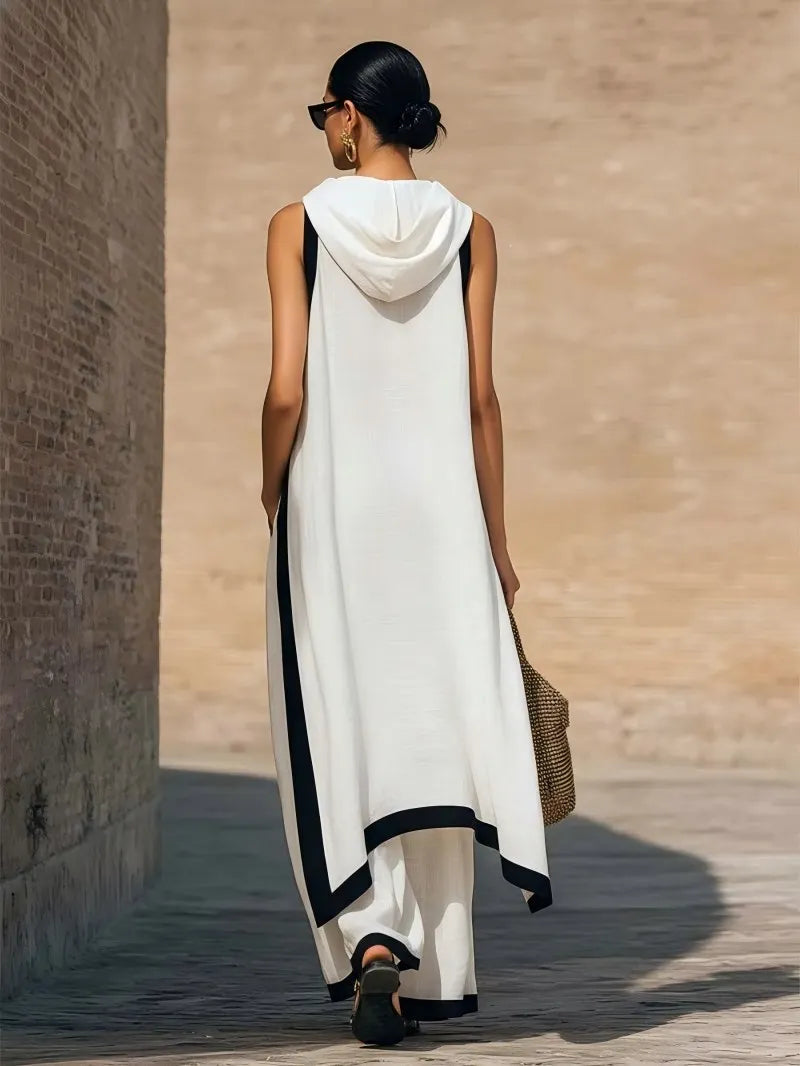 2026 New European American Women's Two-Piece Set: Solid Sleeveless Blouse with High Waist Pants, Elegant Casual Matching Outfit Good Vibrations