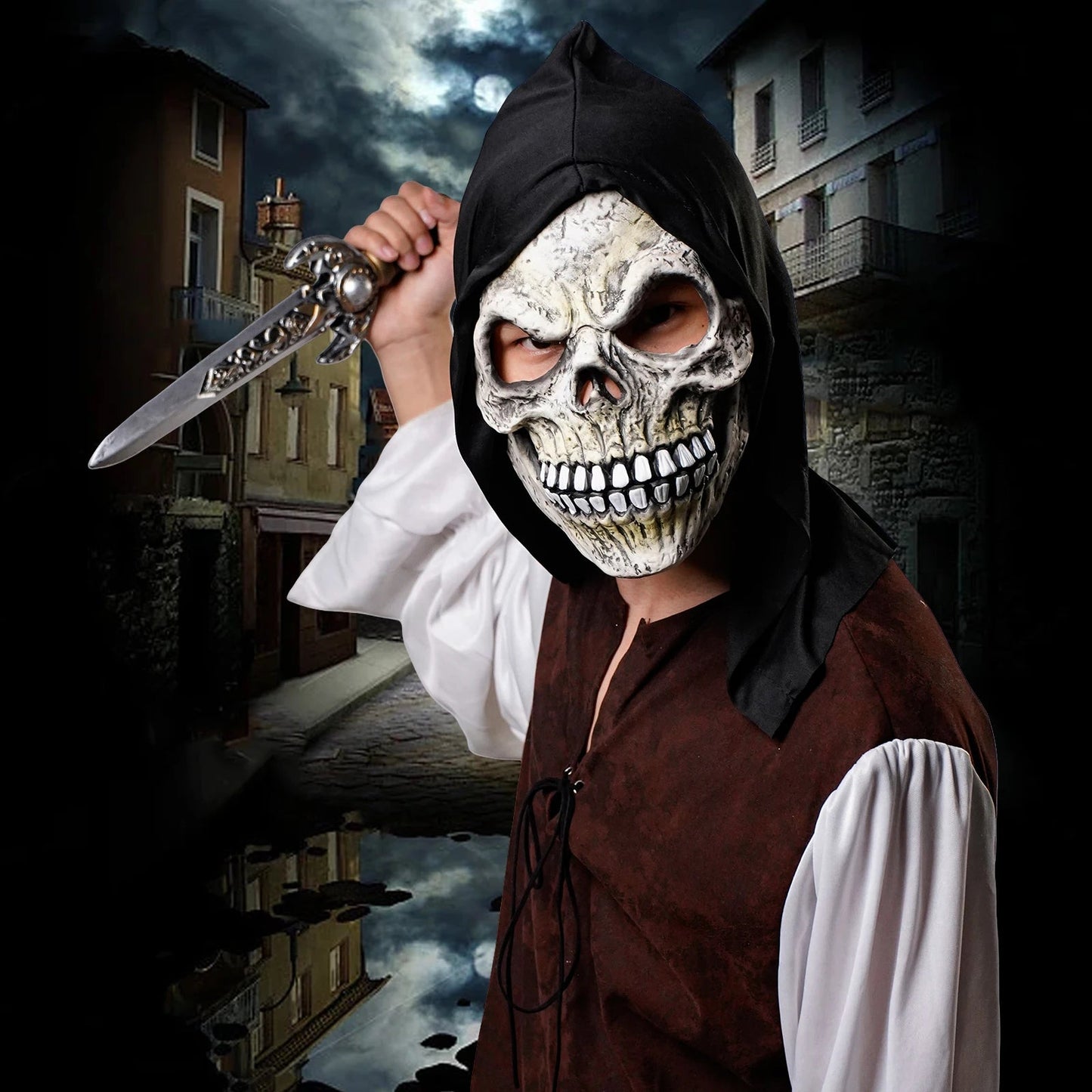 Halloween Cosplay Mask Latex Hood Skull Mask Dance Party Costume Accessories Props Good Vibrations