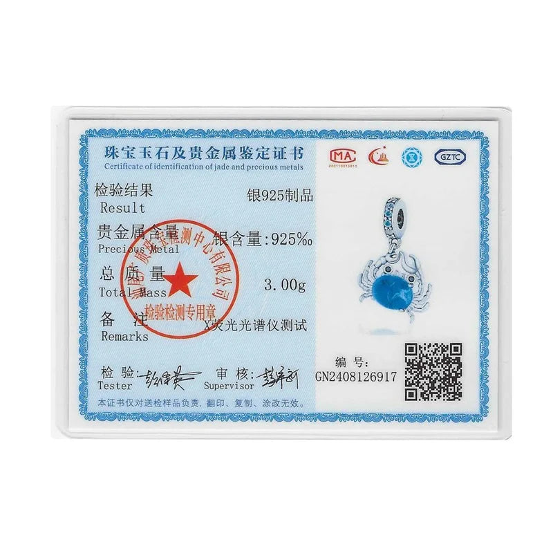 Hot Sales Charms 925 Sterling Silver Blue Crab Pendant Dangle Fit Original Bracelet DIY Women Jewelry Making Good Vibrations