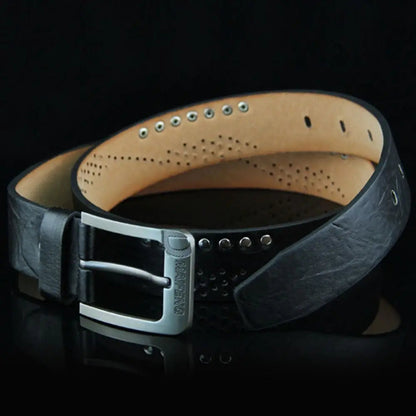 Simple Leather Men's Belt Luxury High Quality Classic Buckle Business Cowboy Vintage Waistband Alloy Belts Good Vibrations