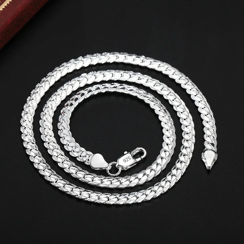 Fine Top Brand Silver Color 6mm Chain Necklace for Woman Men 16-24inch Fashion Wedding Party Jewelry Gift Dropshipping Good Vibrations