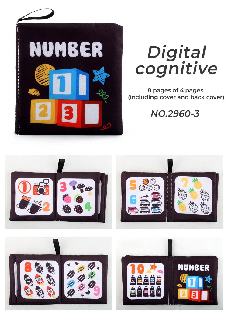 4 Pages Enlightenment Early Learning Books Children Black and White Cloth Book for Kids Montessori Educational Toys Good Vibrations