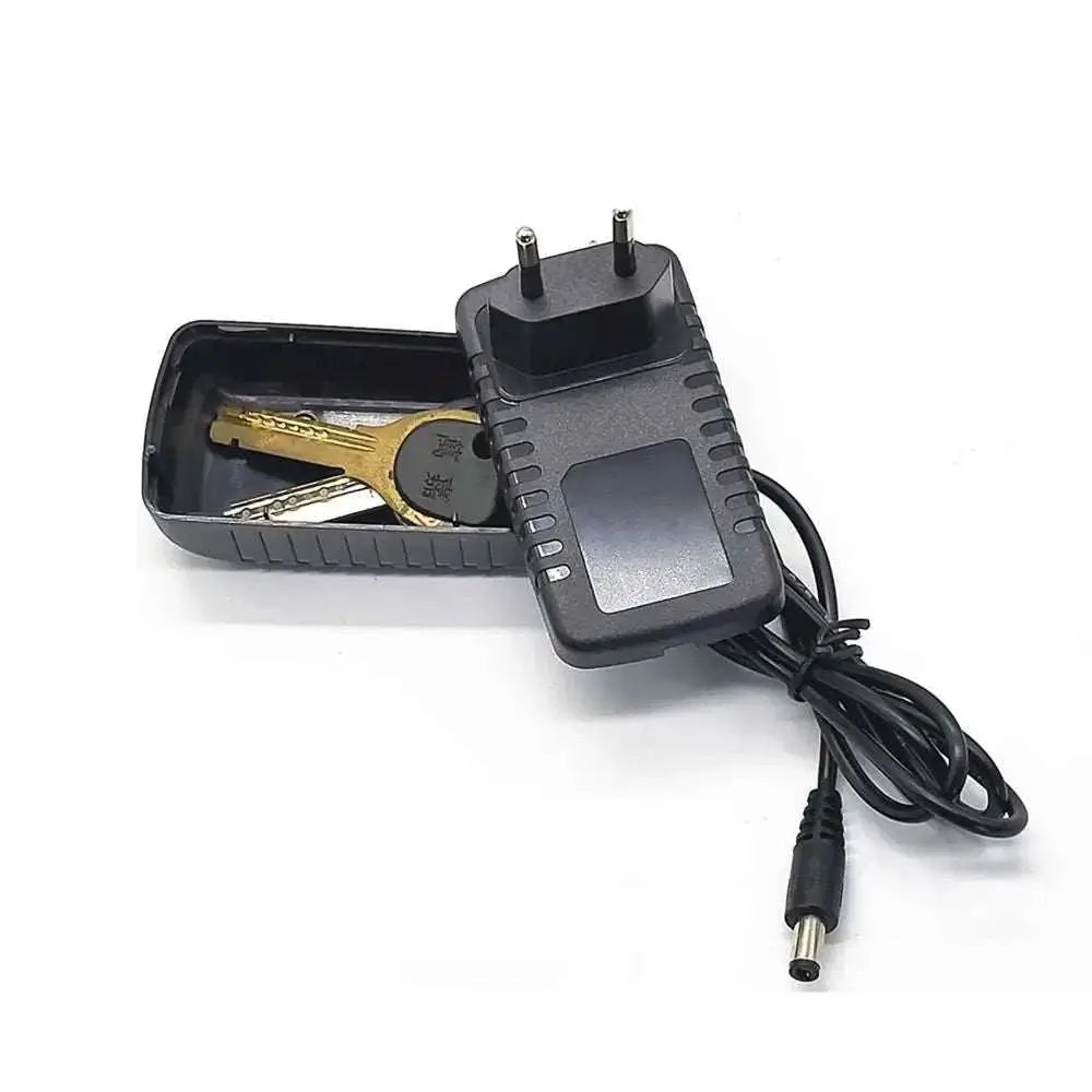 Portable money safe box key hidden storage disguised as an EU plug charger with secret cash compartment