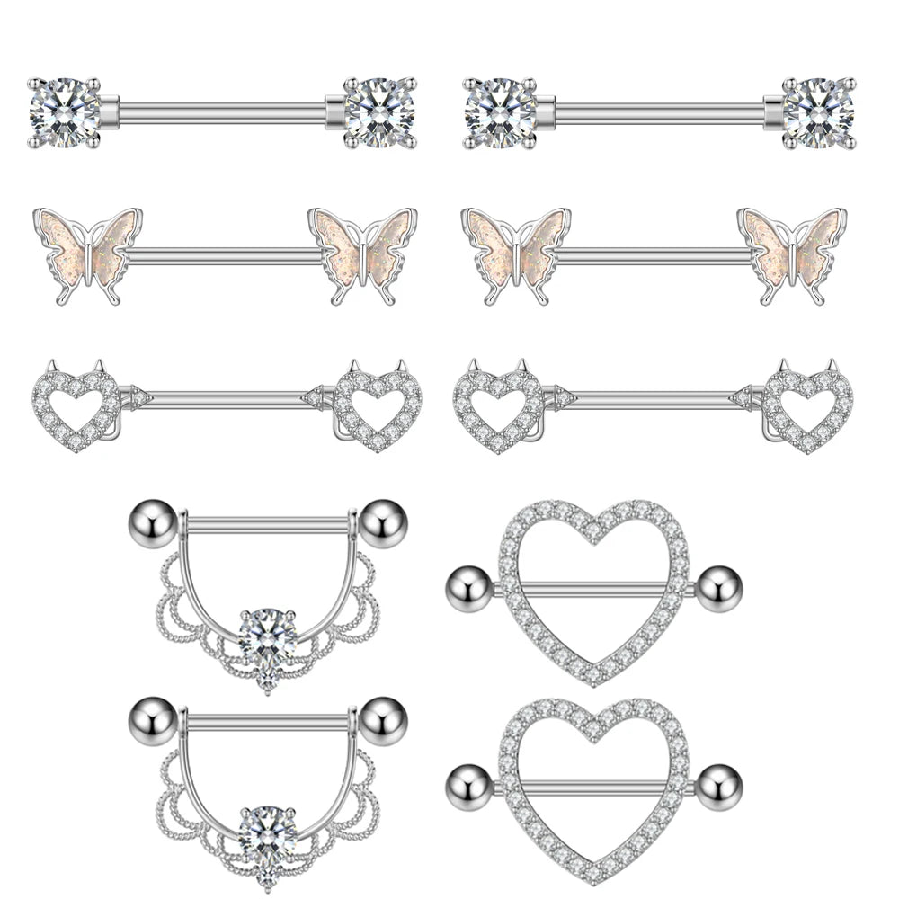 Mixed-style Sexy Nipple Rings Sets Heart Butterfly Dangle Nipple Piercing Bulk for Women Stainless Steel Cute Cat Shield Barbell Good Vibrations Adult Super Store