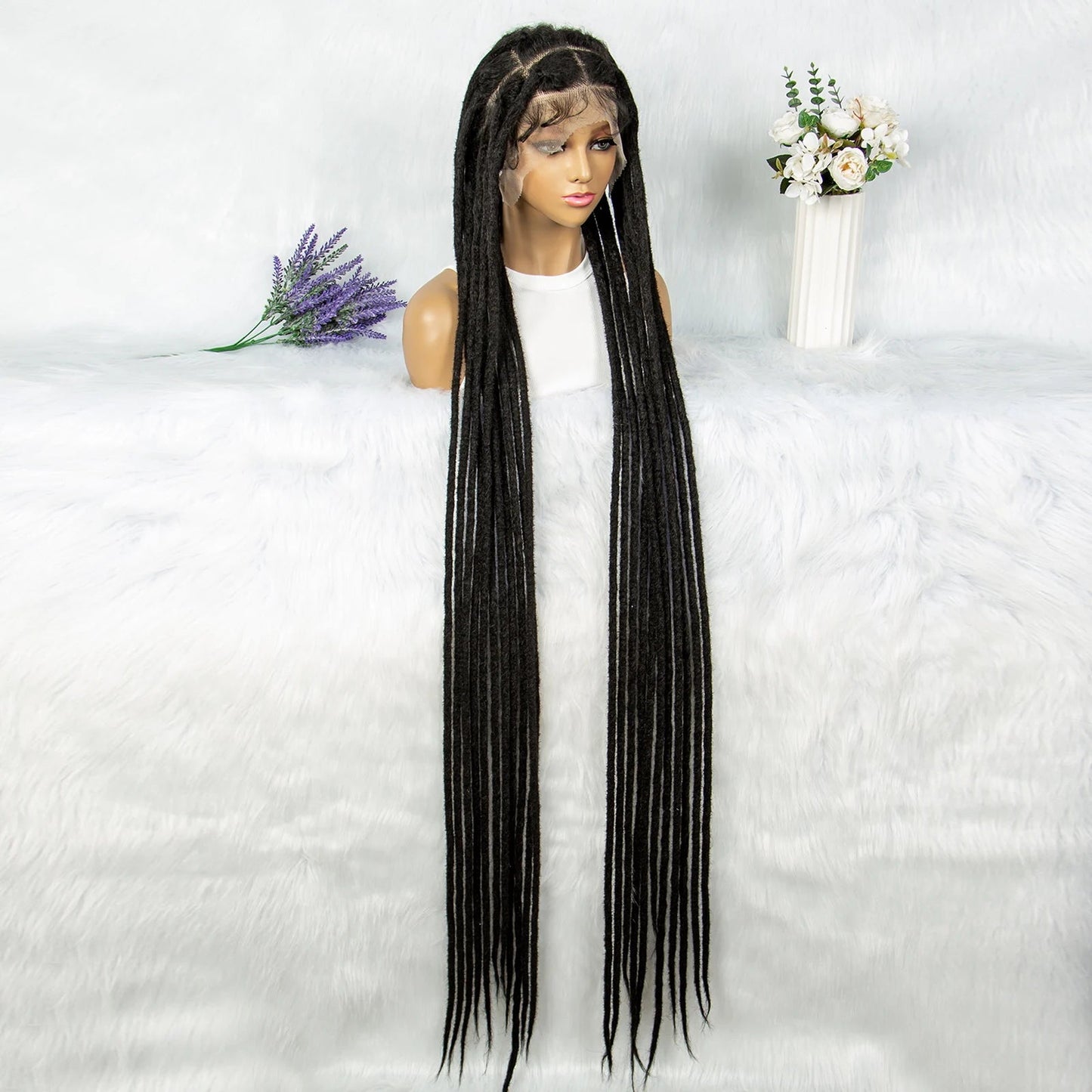 KIMA 60 inches Full Lace Braided Wigs Synthetic Lace Wigs Braided Wigs Crochet Wigs Faus Locs Braided Wigs for Black Women Good Vibrations