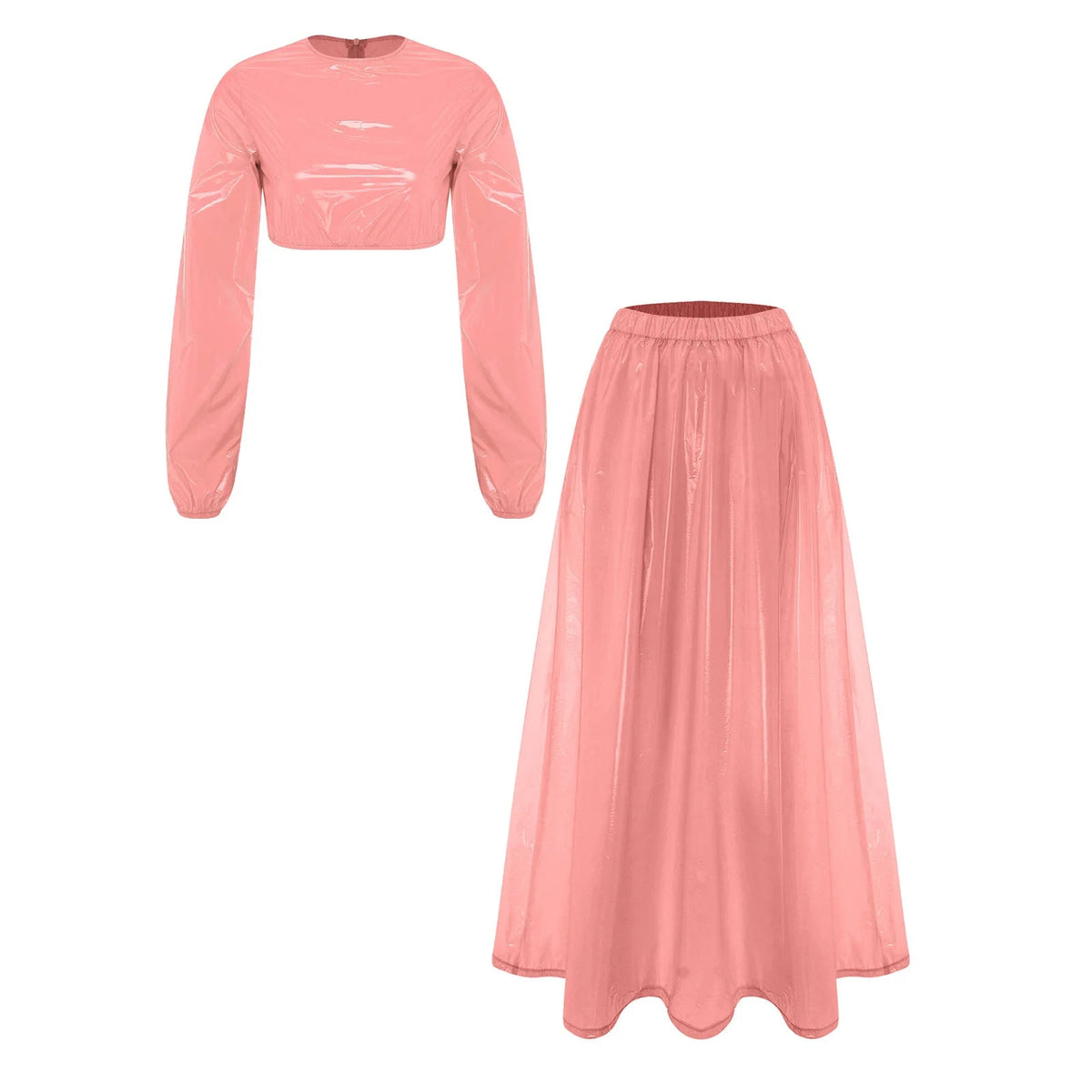 Women's Dress Set Waterproof Two Pieces Outfits Clubwear Long Sleeve Crew Neck Crop Top A-Line Swing Hem Midi Skirt Party Wear Good Vibrations