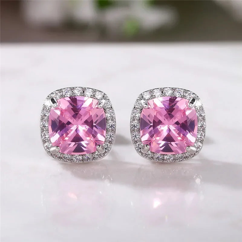 Ne'w Bright White/Yellow/Pink CZ Stud Earrings for Women Fashion Contracted Jewelry High Quality Wedding Engagement Good Vibrations