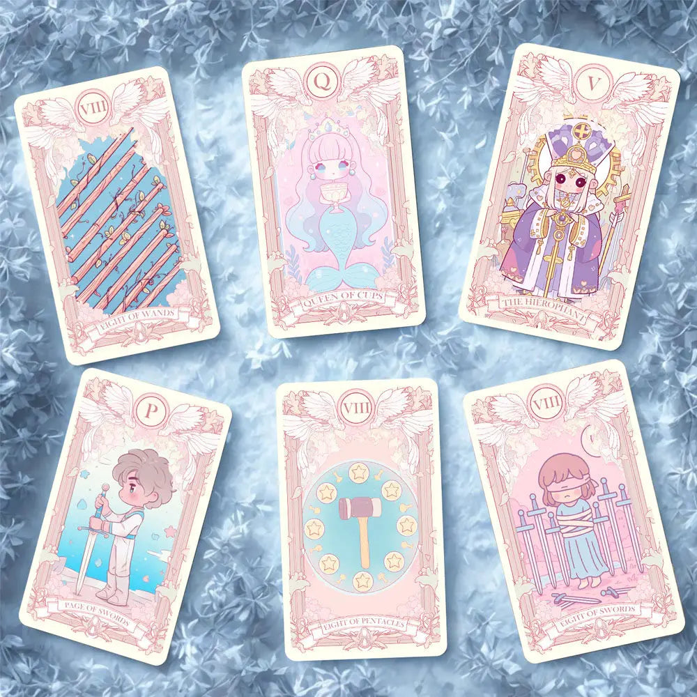 Pastel Arcana Tarot Deck 78 Cards Full Set With Guidebook, 400GSM Thick Paper Cute Kawaii Pastel Tarot Cards, Mystical Oracle Good Vibrations