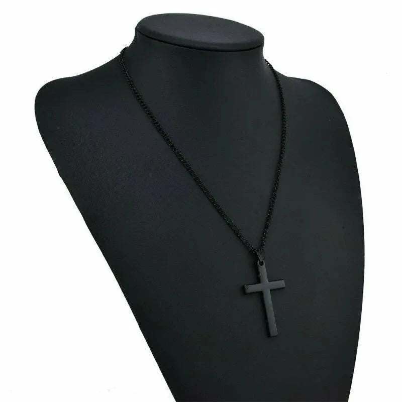 Fashion Stainless Steel Cross Pendant Necklace For Women Men Link Chain Charm Necklace Cool Boys Girls Punk Hip Hop Jewelry Gift Good Vibrations
