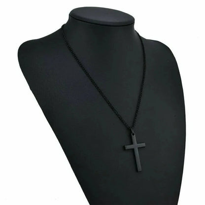 Fashion Stainless Steel Cross Pendant Necklace For Women Men Link Chain Charm Necklace Cool Boys Girls Punk Hip Hop Jewelry Gift Good Vibrations