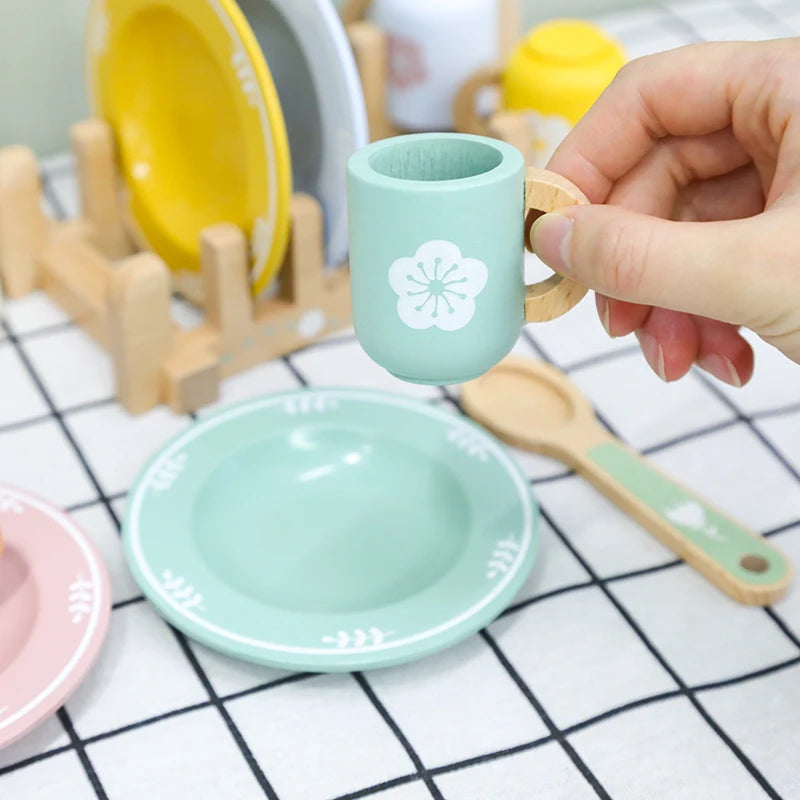 Baby wooden toy Kitchen toy wooden tableware set toy baby role play Educational Cosplay preschool toy gifts for kids Good Vibrations