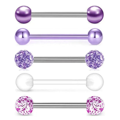 5PCS Acrylic Tongue Piercing Barbell Set Stainless Steel Glitter Tongue Rings Lot 14G Nipple Piercing Bar Bulk Piercing Langue Good Vibrations Adult Super Store