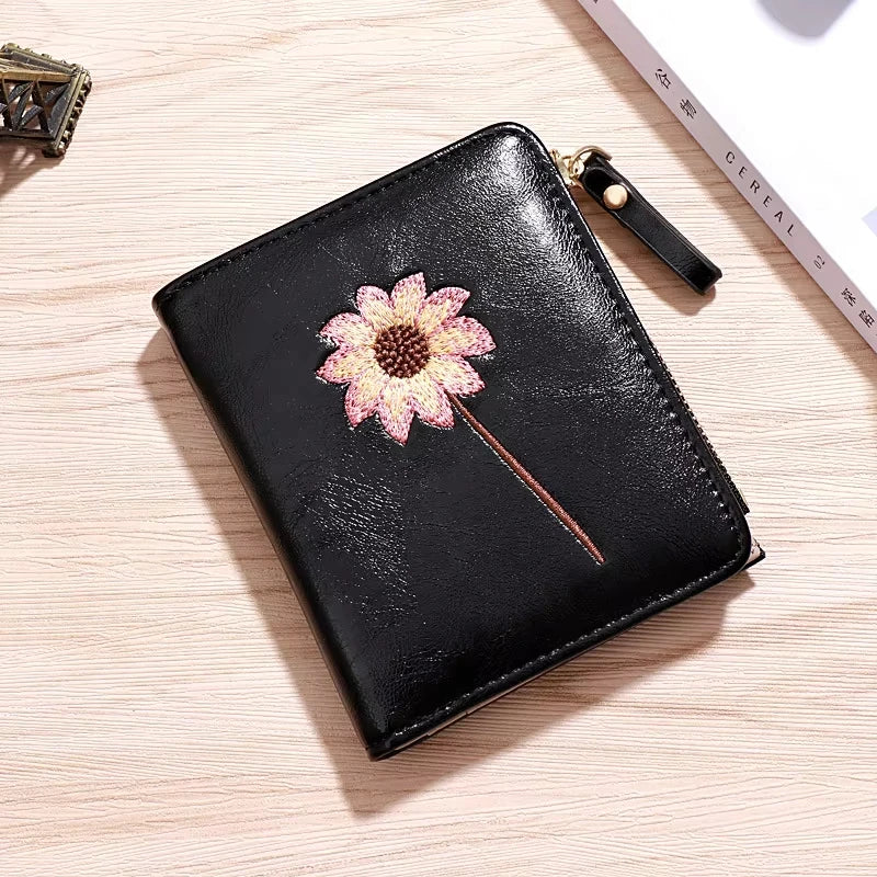 2026 New Women Purse Zipper Green Red Black Female Wallet PU Leather Card Holder Embroidery Ladies Money Bag Good Vibrations
