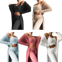 Fall Women Pant Sets Sweater Pajamas For Women Set Cozy Lounge Wear Fuzzy Fleece Sleepwear With Robe 3 Pieces Lounge Wear Sets Good Vibrations