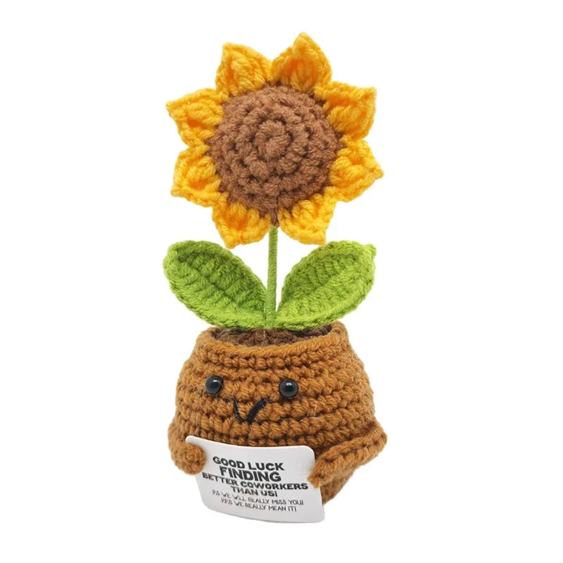 Positive Energy Crochet Doll Pocket Hug Handmade Knitted Plush Rose Sunflower Tulip Cactus Love Funny Emotional Support Gift Good Vibrations