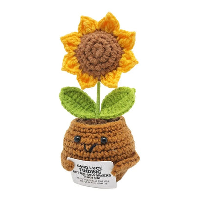 Positive Energy Crochet Doll Pocket Hug Handmade Knitted Plush Rose Sunflower Tulip Cactus Love Funny Emotional Support Gift Good Vibrations
