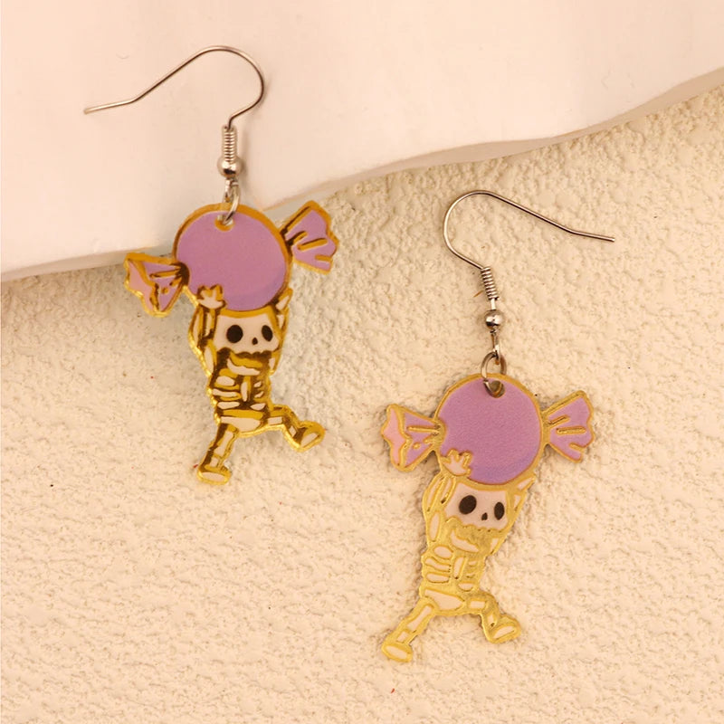 Halloween Dangle Earring With Cartoon Ghost Skeleton Coffin Clown Design Adorable Halloween Women Gift Good Vibrations