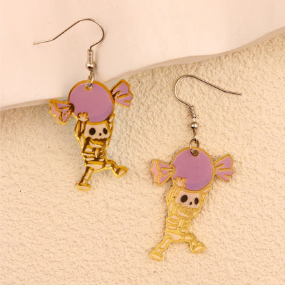 Halloween Dangle Earring With Cartoon Ghost Skeleton Coffin Clown Design Adorable Halloween Women Gift Good Vibrations
