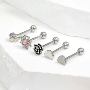 14G Stainless Steel Tongue Rings Straight Barbells Heart Shape Skull Shape Rose Shape Tongue Piercing Jewelry Good Vibrations Adult Super Store
