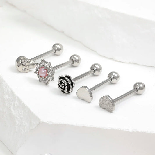 14G Stainless Steel Tongue Rings Straight Barbells Heart Shape Skull Shape Rose Shape Tongue Piercing Jewelry Good Vibrations Adult Super Store