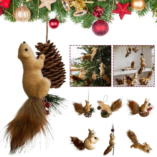 Christmas Squirrel Ornaments, Realistic Fake Animal Decorations for Xmas Tree Hanging, Winter Forest Theme Home Party Decoration Good Vibrations