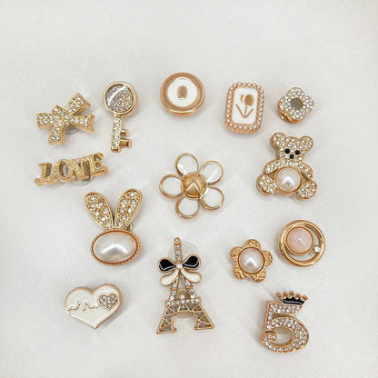 14pcs Sparkling Rhinestone Faux Pearl Shoe Charms Pins Set DIY Detachable Decorative Accessories Suitable For CROCS Clogs Good Vibrations
