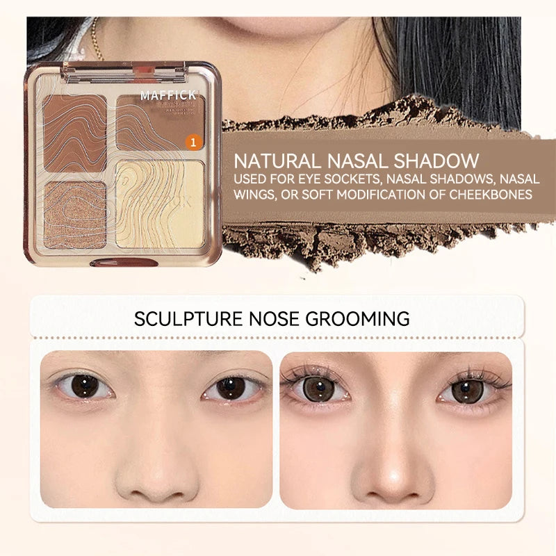 MAFFICK 4-Color Contour Palette:Matte Brightener, and Shimmer Highlight-Versatile Multi-Use Palette for Eye Shadow, Contouring, Good Vibrations