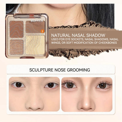 MAFFICK 4-Color Contour Palette:Matte Brightener, and Shimmer Highlight-Versatile Multi-Use Palette for Eye Shadow, Contouring, Good Vibrations
