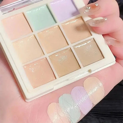 9-Color Flawless Concealer Palette - Waterproof, Sweatproof, Full Coverage - Corrects Spots, Acne, Dark Circles, Tear Grooves - Good Vibrations