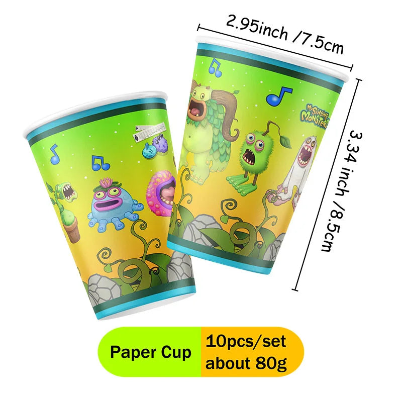 My Singing Monsters Party Decoration Tableware Set Hot Sale Supplies Kit Plates Cups Napkins Themed Cartoon Pattern Party Decor Good Vibrations
