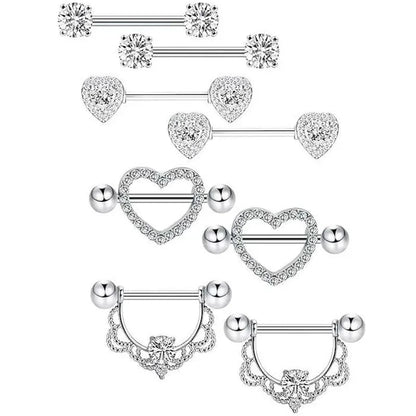 Pink Heart Nipple Piercing Barbell Set Shiny Crystal Nipple Rings Bulk For Women Flower Nippel Jewelry Pack Piercing Teton Lots Good Vibrations Adult Super Store