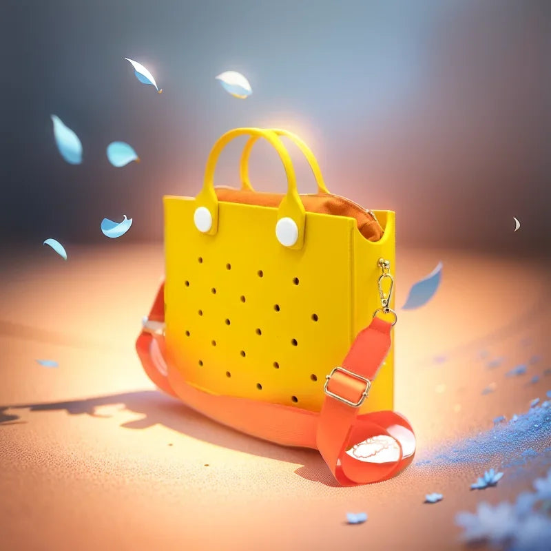 The orange guy Purple Women Fashion New EVA Punched Handbag Casual Waterproof Travel Tote Bag Fit Charms Outdoor Beach Bags Good Vibrations