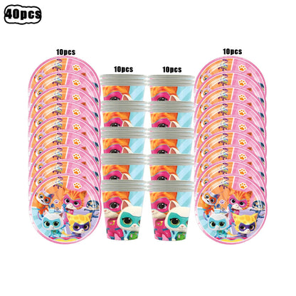 Superkitties Happy Birthday Party Decor Paw Meow Cat Super Kitties Tableware Tablecloth Plate Cup Gift Set Kid Party Supplie Toy Good Vibrations