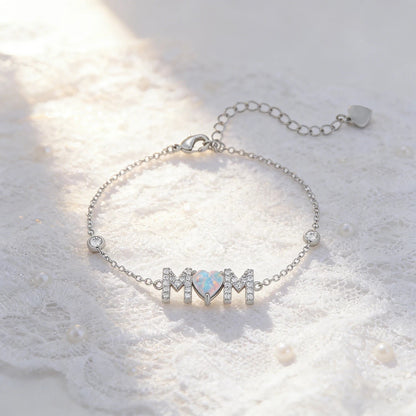 Gifts for Mother from Child,Family Love Jewelry,White Opal & Cubic Zircon,Sentimental MOM Bracelet Perfect for Mother's Day Gift Good Vibrations