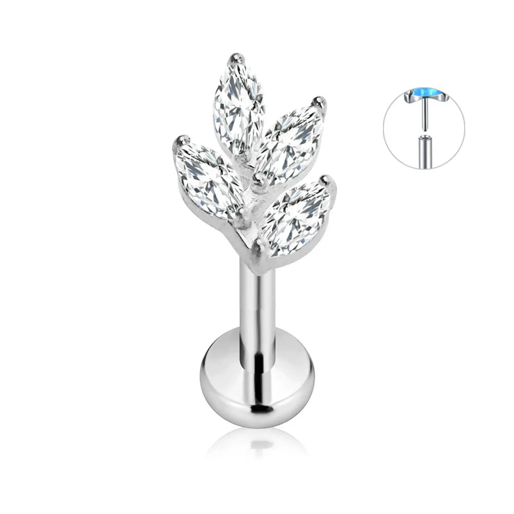 ASTM F136 G23 Titanium Flower Petals Star Heart Butterfly Threadless Piercing Pin Push in Labret Daith Conch Earring 16G 18G 20G Good Vibrations