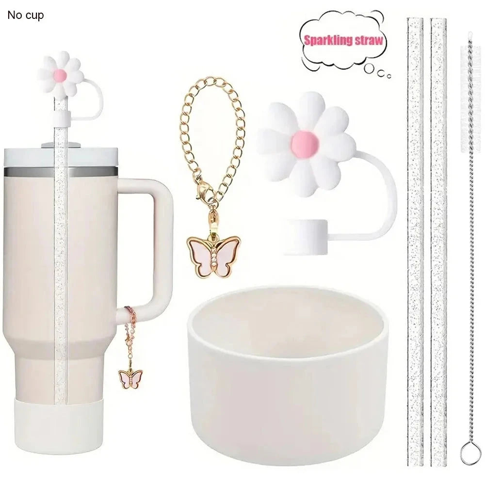 6pcs Reusable Accessories Set for Stanley 40oz Tumblers - Bow Straw Covers, Sparkling Straw, Protective Boot, Charm Chains Good Vibrations Adult Super Store