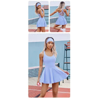 Women Tennis Dress One-Pieces Slim Fit Soft Sports Sets Golf Badminton Skorts Back Cross Tracksuits With Chest Pads Yoga Suits O Good Vibrations