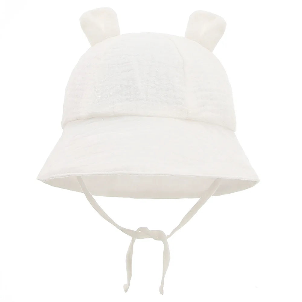 Hot Sell Soft Cotton Baby Bucket Hat Cute Ear Baby Girl Boys Hat Summer Autumn Kids Sun Panama Hat Outdoor Caps For 3-12 Months Good Vibrations