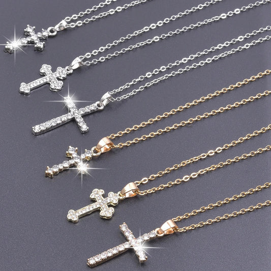 Cross Charm Necklace Crystal Pendant Necklaces For Women Men Accessories Rhinestone Christ Crosses Choker Gift Fashion Jewelry Good Vibrations