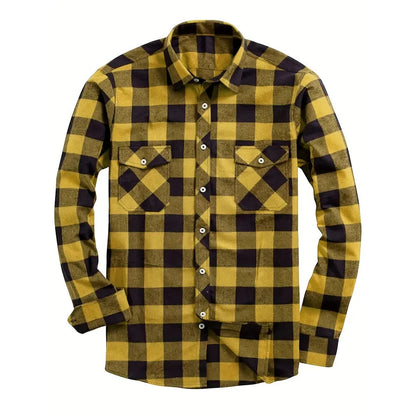 New Plaid Flannel Shirt for Men Long Sleeve Casual Shirts Spring Autumn Button -up 2-Pocket Colthing Tops Classic Men's Shirts Good Vibrations