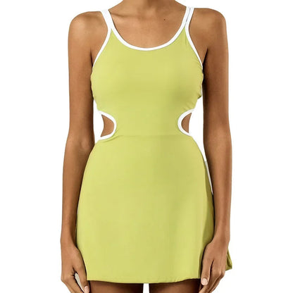 Tennis Dress Women Sleeveless Push Up Padded Sport Dresses Training Running Fitness Hollow Out Backless Slim Badminton Suit Good Vibrations