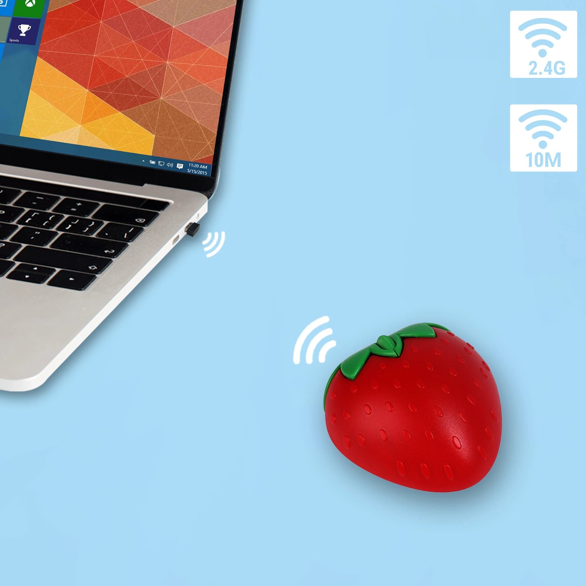 Wireless Cute Mouse 2.4G Bluetooth Dual-mode Strawberry Appearance Mute Button Light Weight Portable Office Use Gift For Girl Good Vibrations