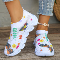 Fashion Crystal Butterfly Knitted Sneakers Shoes Woman Summer 2024 Breathable Mesh Slip On Platform Casual Flats Women Tennis Good Vibrations