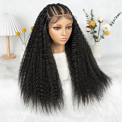 Knotless Braided Wigs With Curly Hair 13x6 Synthetic Braided Wigs Cornrows Wigs Afro Kinky Curly  Braided Wigs For Black Women Good Vibrations