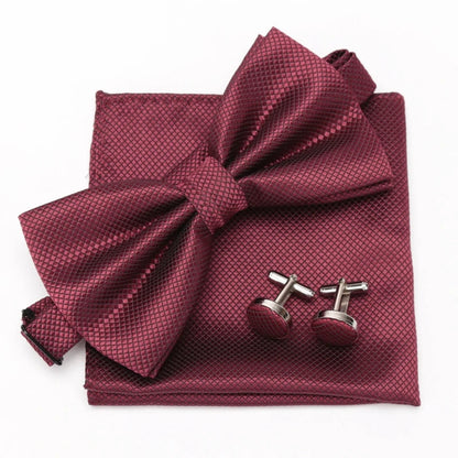 Men Bowtie Set 3pcs Plaids Classic Fashion Wedding Party Formal Cufflinks Bow Tie Handkerchief Cuff Links Lots Three Piece Set Good Vibrations