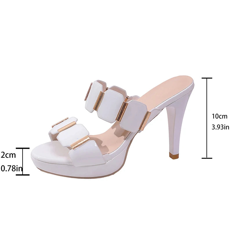 10 High Heels Platform Sandals Women 2026 Summer Metal Decor Stiletto Heel Party Shoes Woman Elegant Pointed Toe Sandles 35-41 Good Vibrations